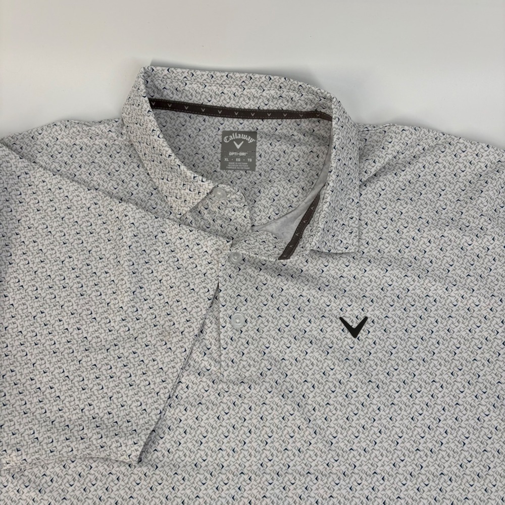 Callaway Opti-Dri Mens XL Golf Polo Shirt White Grey Geometric Print SU40189